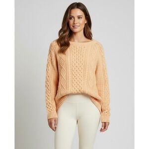 L.L. Bean Signature Women's Medium‎ Cotton Cable Knit Peach Sweater Long Sleeve